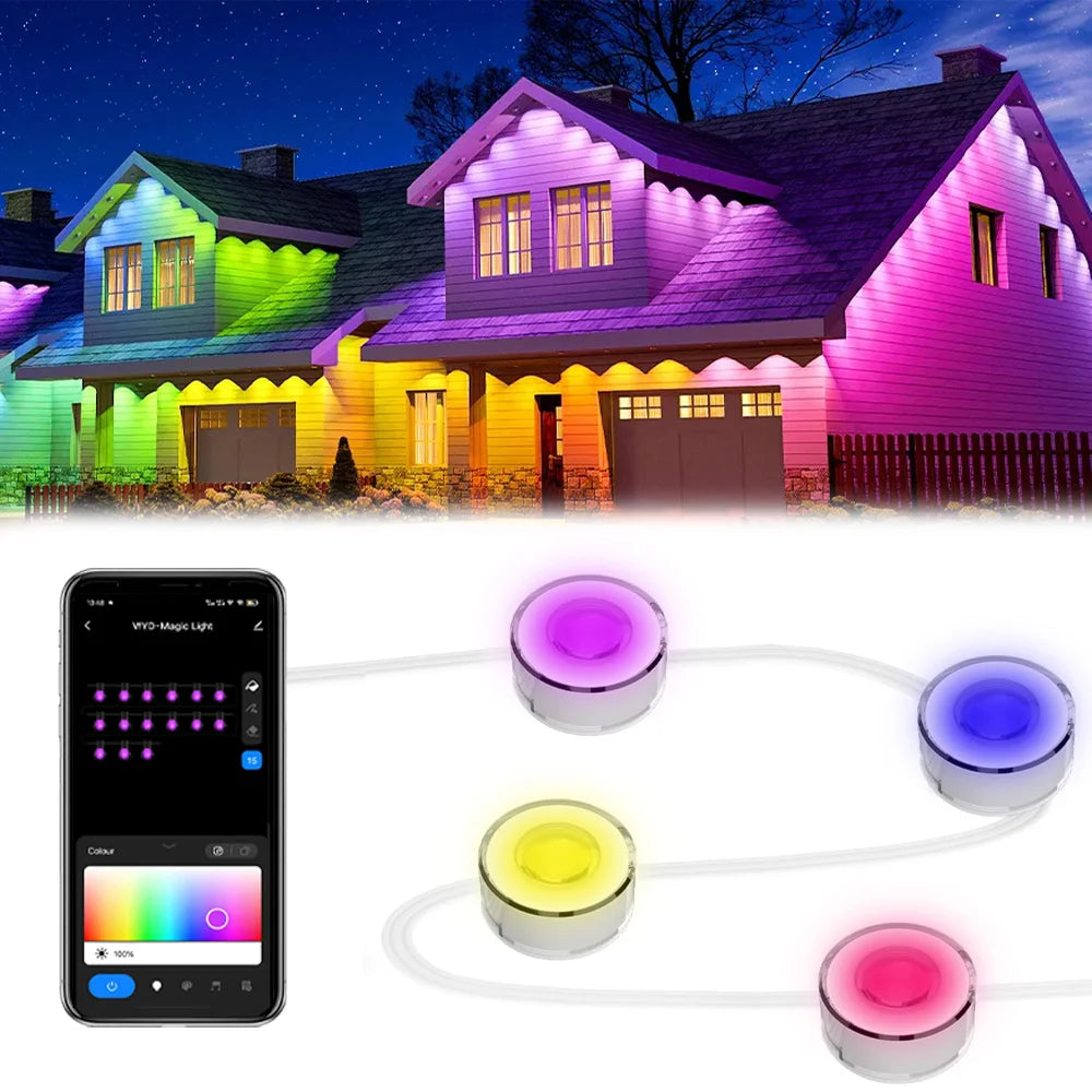 🎅🎄✨Festive Outdoor Glow: Smart RGBIC LEDs Eaves Lights for Year-Round Fun
