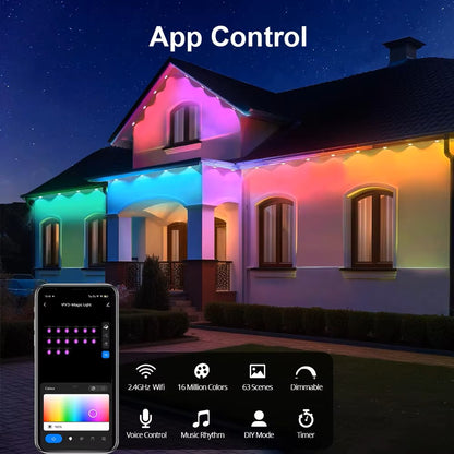 🎅🎄✨Festive Outdoor Glow: Smart RGBIC LEDs Eaves Lights for Year-Round Fun