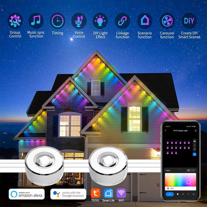 🎅🎄✨Festive Outdoor Glow: Smart RGBIC LEDs Eaves Lights for Year-Round Fun